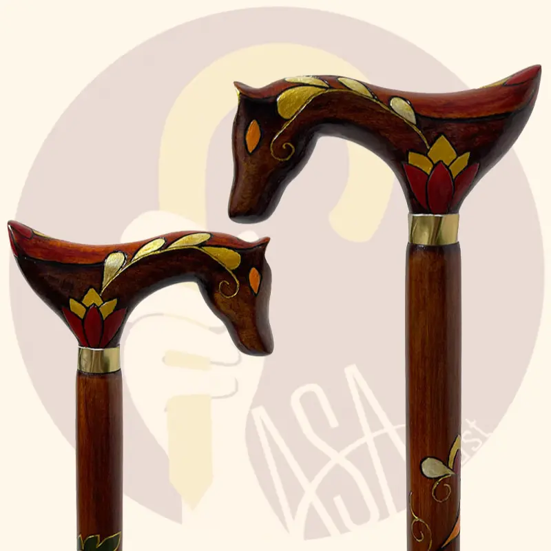 Wooden Handcrafted Horse Design Cane
