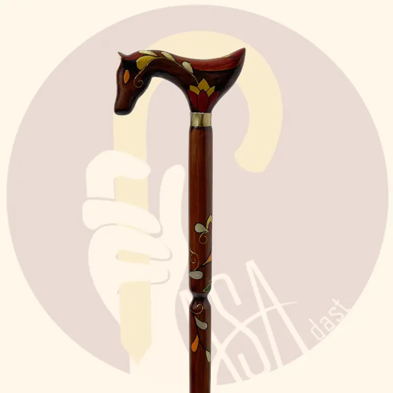 Wooden Handcrafted Horse Design Cane - تصویر 3