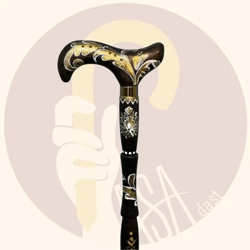 Ergonomic Wooden Cane with Carpet Pattern