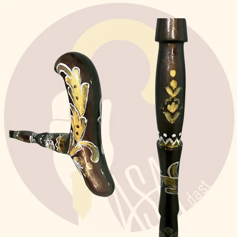 Ergonomic Wooden Cane with Carpet Pattern - تصویر 2