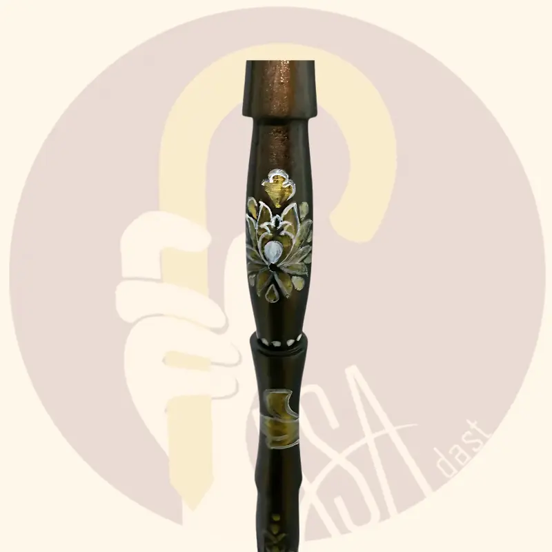 Ergonomic Wooden Cane with Carpet Pattern - تصویر 3