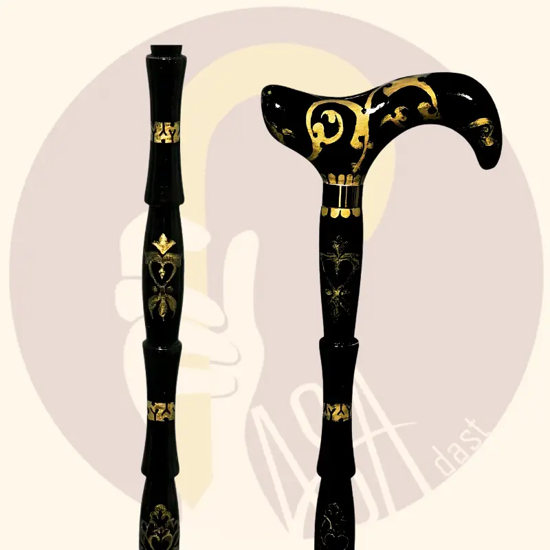 Golden Carbon Ergonomic Wooden Cane - تصویر 2